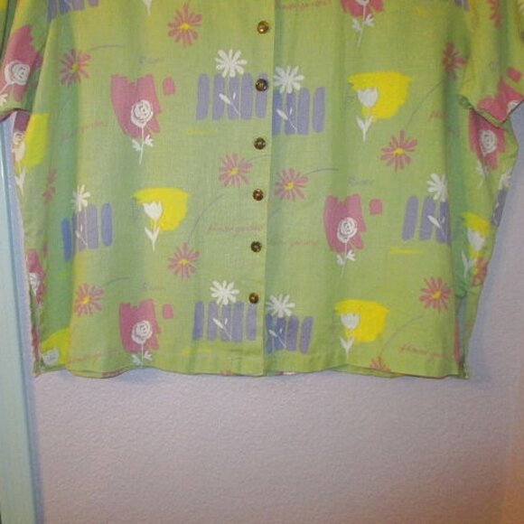 VTG Kiko LINEN Button Up Size 3X BLOUSE Tunic TOP Flowers TROPICAL Lagenlook 80s - Picture 4 of 11